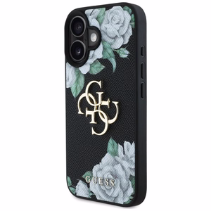 Guess Grained Roses Big 4G logo viedtālruņa apvalks iPhone 16 - melns