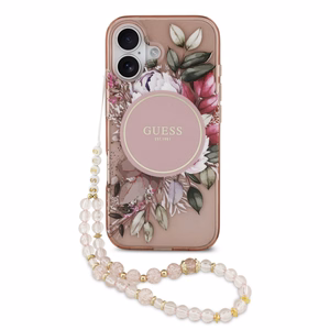 Guess IML Flowers Strap MagSafe vāciņš Apple iPhone 17, rozā