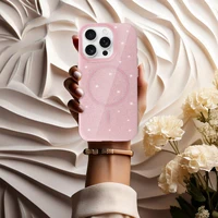 Magnētiskais Īpaši Plāns Spīdīgs viedtālruņa apvalks Iphone 15 Pro gaiši rozā
