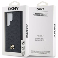 DKNY Ādas raksta metāla logotips Magnētiskais viedtālruņa apvalks Samsung Galaxy S24 Ultra - melns