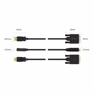 Orico XD-DTD DisplayPort–DVI, 4K kabelis, 2 m – melns