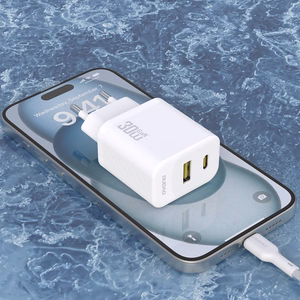 Dudao A27TCEU PD 30W GaN USB-A USB-C Wall Lādētājs with USB-C Kabelis - Balts