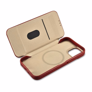 iCarer CE Premium ādas folio vāciņš iPhone 14 Plus ar MagSafe magnētisku flip vāciņu - sarkanā krāsā