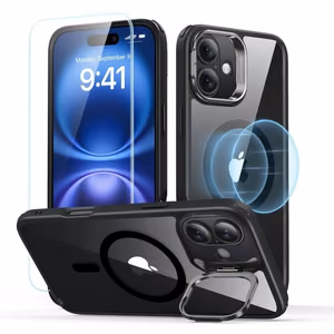 ESR Classic Hybrid Kickstand Halolock Magnētiskais iPhone 16 Plus + Rūdītā Stikla Aizsargstikls - Melns
