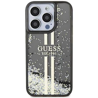 Guess Liquid Glitter Gold Stripes viedtālruņa apvalks iPhone 15 Pro - melns