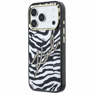 Karl Lagerfeld IML Signature Zebra Glitter MagSafe maciņš modelim iPhone 17 Pro / 18 Pro – zelta krāsā