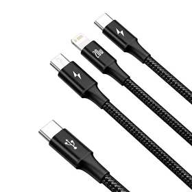 Baseus kabelis 3in1 Rapid PD USB-C - micro USB + Lightning + USB-C 1,5m melns 20W