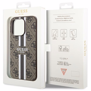 Guess GUHMP14XP4RPSW iPhone 14 Pro Max 6.7" brūns/brūns cietais apvalks 4G Printed Stripes MagSafe