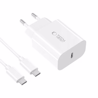 Tech-Protect NC20W PD20W USB-C sienas lādētājs ar USB-C kabeli - balts