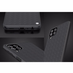 Nillkin Textured Case izturīgs pastiprināts viedtālruņa apvalks ar gēla rāmi un neilona aizmuguri Samsung Galaxy A22 4G melns