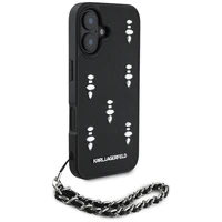 Karl Lagerfeld Saffiano Crystals ar ķēdi viedtālruņa apvalks iPhone 16 - melns