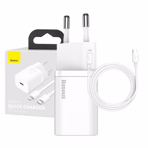 Baseus Super Si 1C fast charger USB Type C 20W Power Delivery + USB Type C - Lightning cable 1m white (TZCCSUP-B02)