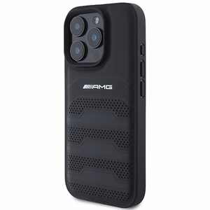 AMG ādas iespiesto līniju melnais logotips iPhone 16 Pro Max apvalks - melns