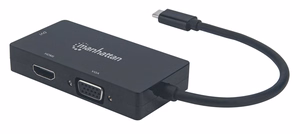 Manhattan USB-C dokācijas stacija/centrmezgls ar DVI-I, HDMI un VGA portiem, melna