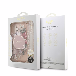 Guess IML Flowers Strap MagSafe vāciņš Apple iPhone 17, rozā