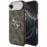 GUESS viedtālruņa apvalks IPHONE 17 Air GUHCP17MP4G4SMCW (4G PU ādas apvalks ar lielu 4G un klasisko logotipu un sudraba metāla kameras rāmi) brūns