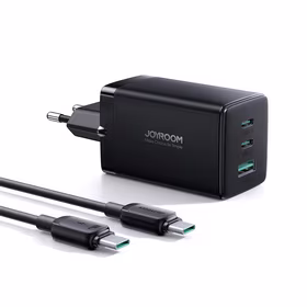 Joyroom ātrais GaN lādētājs 65W USB-A, 2x USB-C melns + USB-C - USB-C kabelis 100W 1.2m (TCG01)