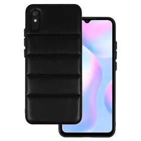 Ādas 3D viedtālruņa apvalks Xiaomi Redmi 9A dizains 2 melns