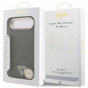 GUESS viedtālruņa apvalks IPHONE 17 Air, saderīgs ar MagSafe GUHMP17MP4GTDGMK (4G PU W/ Triangle Logo) zelts un melns