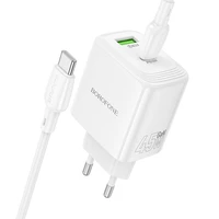 Borofone sienas lādētājs BN30 Cargador GaN - USB + Type C - QC 3.0 PD 45W ar Type C uz Type C kabeli balts