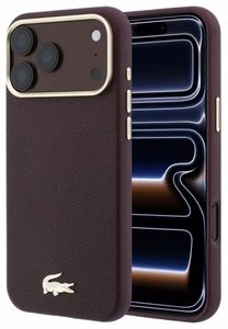 Bordo Lacoste Champs Elysees PU ādas MagSafe vāciņš ar zelta logotipu Apple iPhone 18 Pro