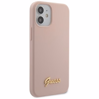 Guess GUHCP12SLSLMGLP iPhone 12 mini 5.4" gaiši rozā/gaiši rozā cietais apvalks Silikona uzraksts Zelta logotips