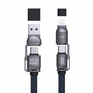 Dudao L20Max 65W 4-in-1 zils kabelis ar siksniņu USB-C uz USB-C ar Lightning un USB-A adapteriem