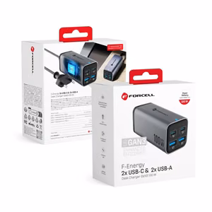 Desktop charger Forcell F-Energy GaN III 2 x USB C + 2 x USB A QC4.0 PD 5A 100W VT-49 gray