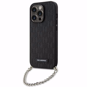 Karl Lagerfeld KLHCP14LSACKLHPK iPhone 14 Pro 6.1" melns melns Kietais vāciņš Saffiano Monogrāma Ķēde