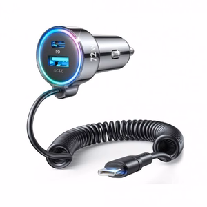 Automašīnas turētājs Joyroom JR-CL07 melns 72W (1xPD / 1xQC3.0 / ar LED apgaismojumu) + Type-C kabelis 160cm