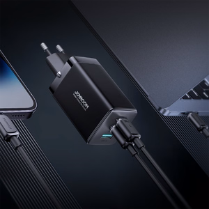 Joyroom ātrais GaN lādētājs 65W USB-A, 2x USB-C melns + USB-C - USB-C kabelis 100W 1.2m (TCG01)