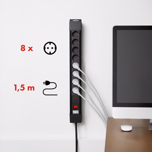 Maclean MCE11 power extension 1.5 m 8 AC outlet(s) Indoor Black