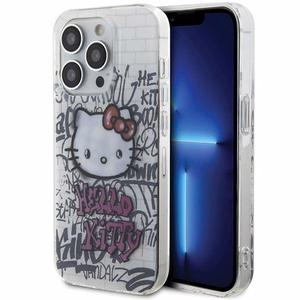 Hello Kitty IML kaķis uz ķieģeļiem grafiti viedtālruņa apvalks iPhone 14 Pro - balts