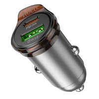 Automobiļa lādētājs Hoco USB A + USB C QC3.0 PD 3A 43W + kabelis USB C uz Lightning NZ16A metāla pelēks