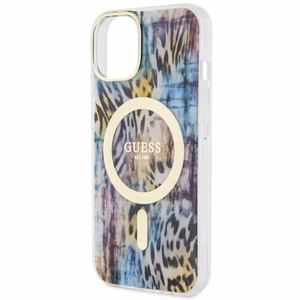 Guess Leopard Magnētiskais viedtālruņa apvalks iPhone 14 - zila