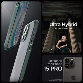 Spigen Ultra Hybrid viedtālruņa apvalks iPhone 15 Pro - tumši zaļš