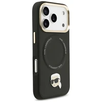 Karl Lagerfeld Big Strap Karl metāla logotipa Magnētiskais viedtālruņa apvalks iPhone 17 Pro - melns