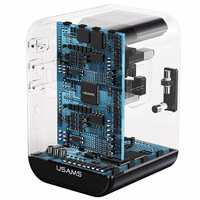 USAMS Tīkla adapteris 1xUSB+2xUSB-C T62 65W 4w1 US/AU/EU/UK melns CC199TC01 (US-CC199) Universāls ceļojumu lādētājs