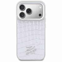 Karl Lagerfeld Croco KL Script Logo MagSafe Maciņš for iPhone 17 Pro - sudraba