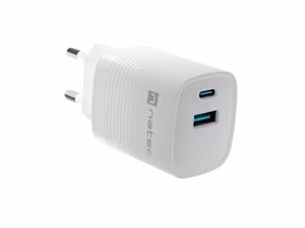 NATEC RIBERA GAN CHARGER 1X USB-A + 1X USB-C 30W balts