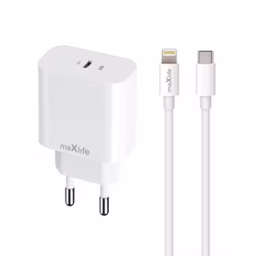 Maxlife MXTC-06-20C PD QC lādētājs 1x USB-C 20W balts + USB-C - Lightning kabelis 20W