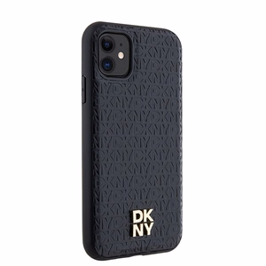 DKNY Leather Monogram Pattern Metal Logo MagSafe Чехол для iPhone 11 / Xr - чёрный