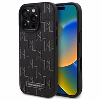 Karl Lagerfeld ādas monogrammas metāla logotipa magnētiskais viedtālruņa apvalks iPhone 16 Pro - melns