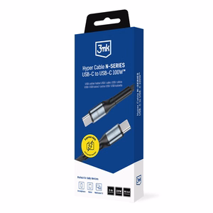 3mk Hyper Cable N-SERIES USB-C / USB-C 3m PD 3.0 QC 3.0 20V / 5A 100W - melns