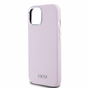 DKNY viedtālruņa apvalks iPhone 15 6,1" DKHMP15SSMCHLP rozā HC Magsafe silikons ar horizontālu metāla logotipu