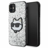 Karl Lagerfeld KLHCN61G2CPS iPhone 11 / Xr 6.1" sudrabains cietais viedtālruņa apvalks Spīdumi Choupette Emblēma