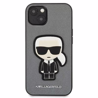 KARL LAGERFELD KLHCP13SOKPG IPHONE 13 MINI 5.4 "sudraba/sudraba maciņš SAFFIANO IKONIK KARL`S PATCH