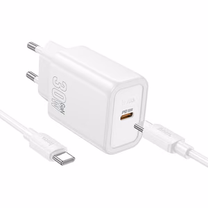 Lādētājs viedtālrunim Hoco USB C QC PD 30W + kabelis USB C uz USB C N62 balts