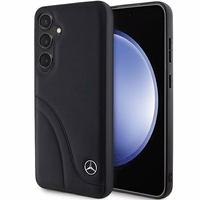Mercedes ādas Curved Stitches viedtālruņa apvalks Samsung Galaxy S24+ - melns