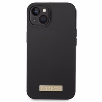 Guess GUHMP14MSBPLK iPhone 14 Plus 6.7" melns/melns cietais apvalks Silikona logotipa plāksne Magnētiskais